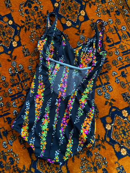 Vintage 1970s Black Print Swimsuit
