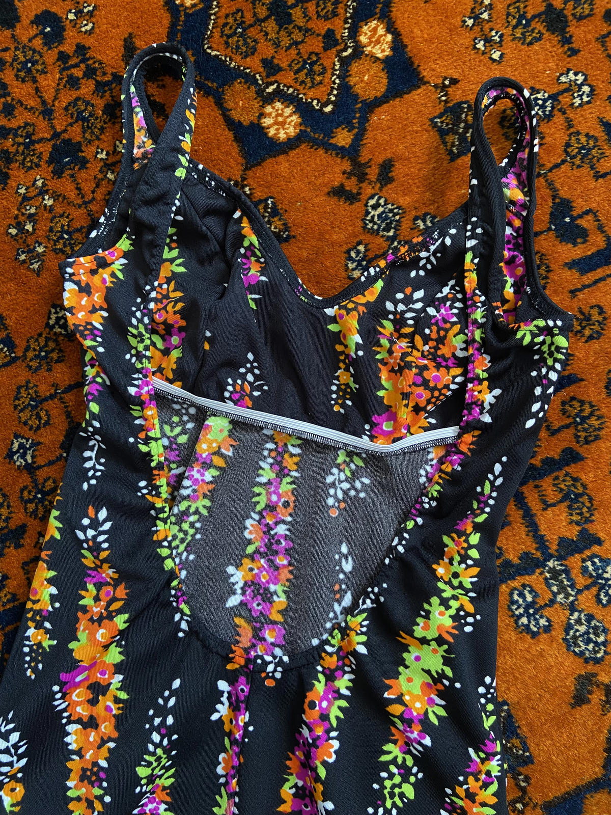 Vintage 1970s Black Print Swimsuit