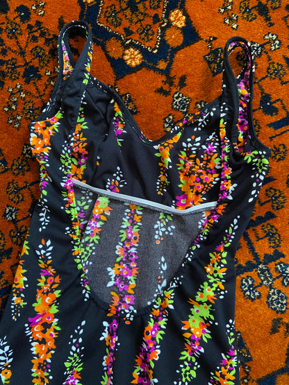 Vintage 1970s Black Print Swimsuit