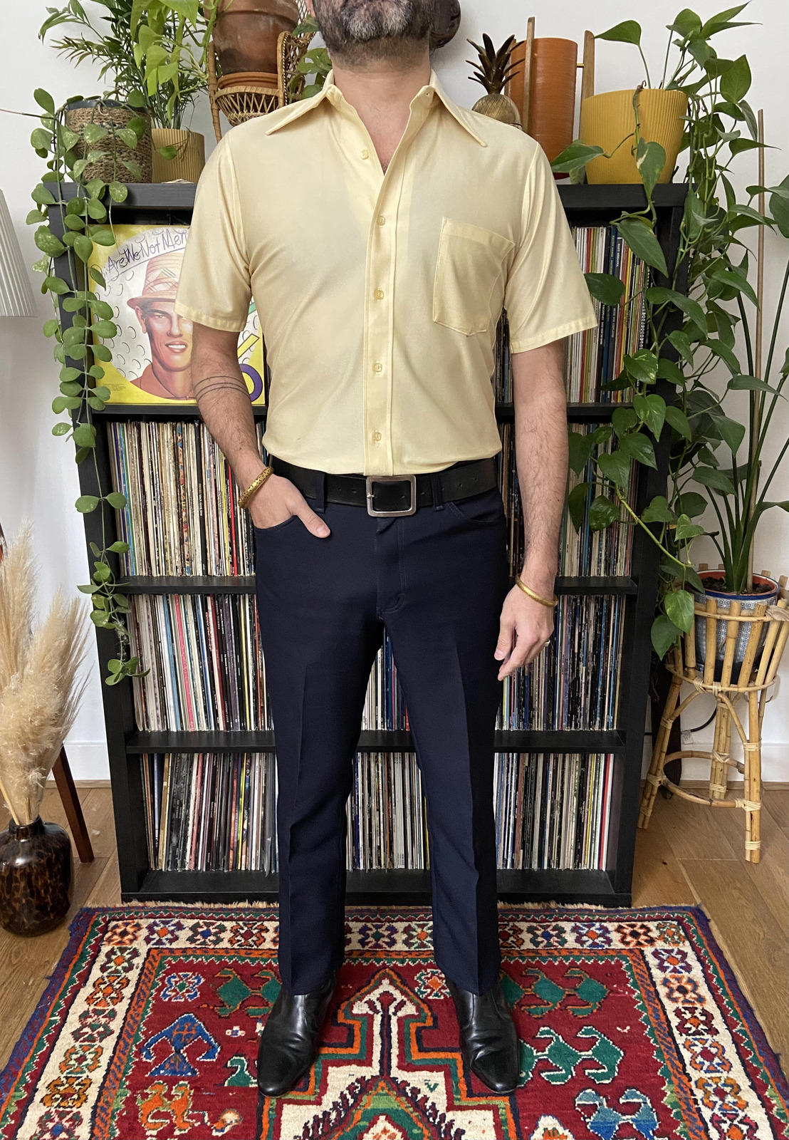 Vintage 1970s Yellow Dagger Collar Van Heusen Shirt