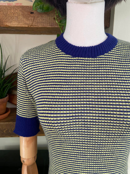 Vintage 1970s Yellow Blue Striped Knit Top