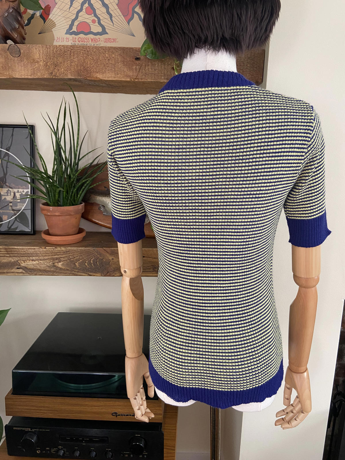 Vintage 1970s Yellow Blue Striped Knit Top