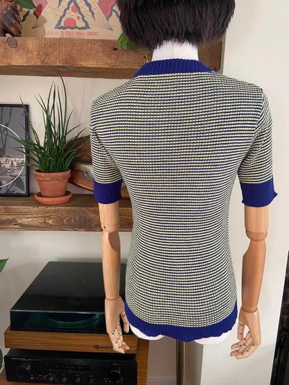 Vintage 1970s Yellow Blue Striped Knit Top
