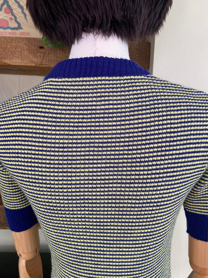 Vintage 1970s Yellow Blue Striped Knit Top