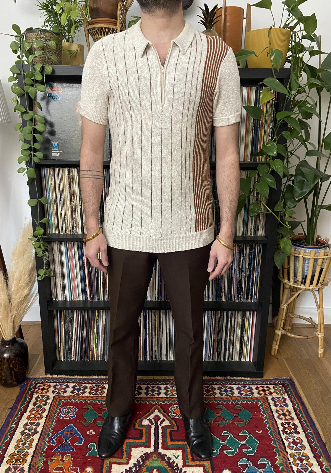 Vintage 1970s Italian Striped Knit Polo Top