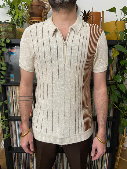Vintage 1970s Italian Striped Knit Polo Top