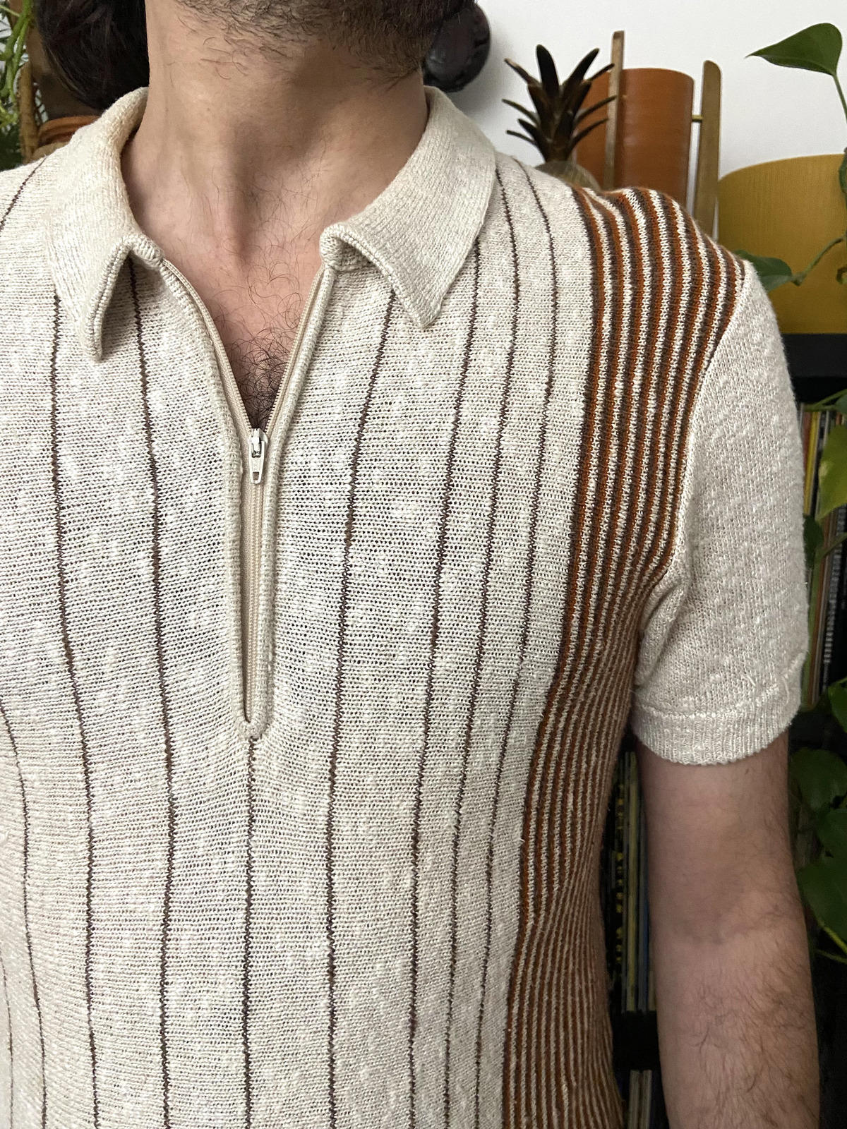 Vintage 1970s Italian Striped Knit Polo Top