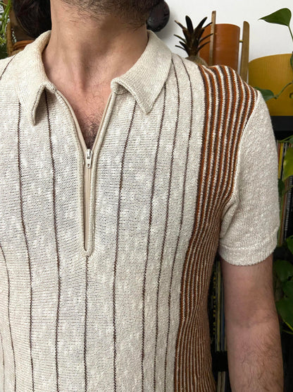 Vintage 1970s Italian Striped Knit Polo Top