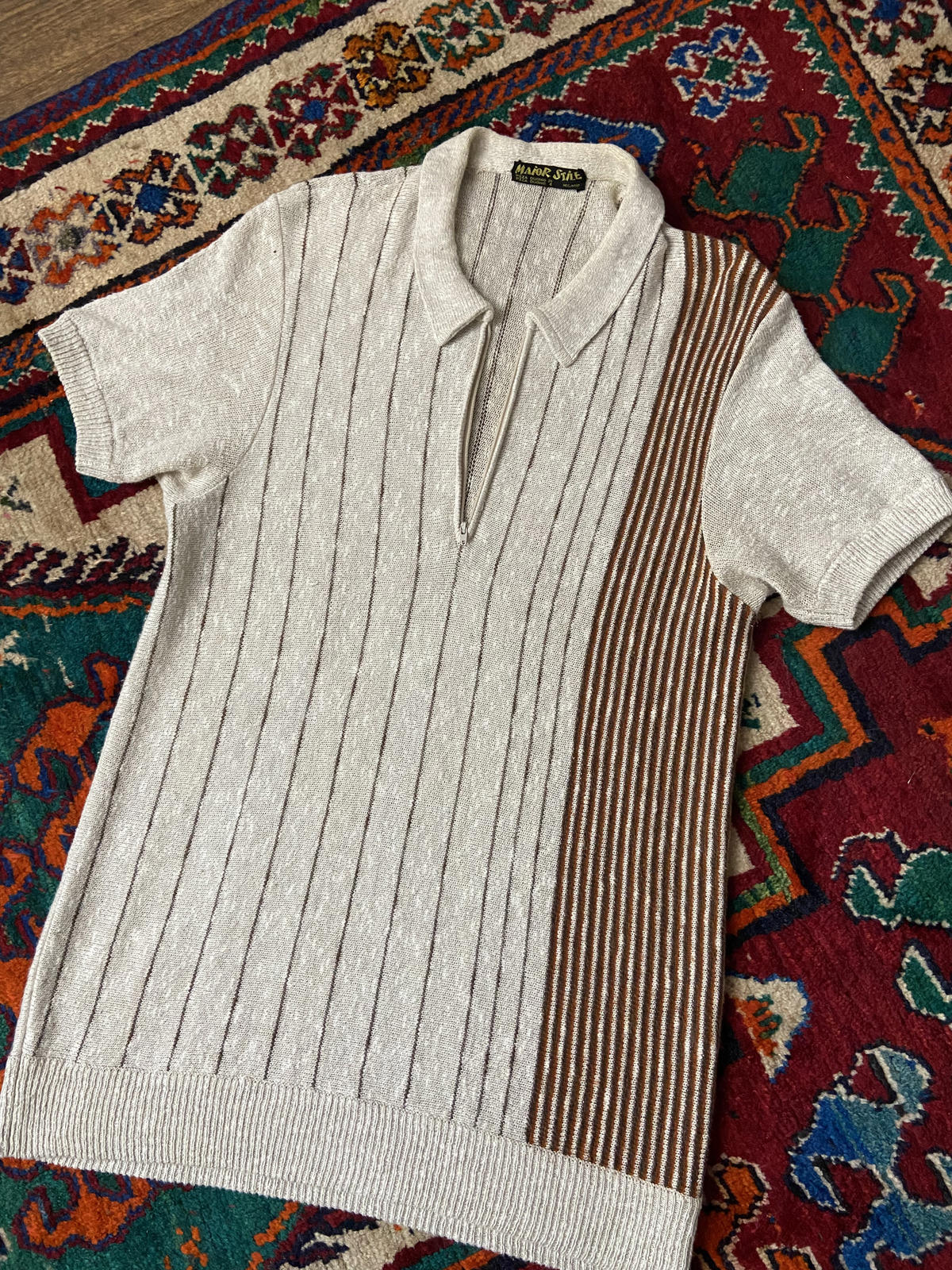 Vintage 1970s Italian Striped Knit Polo Top