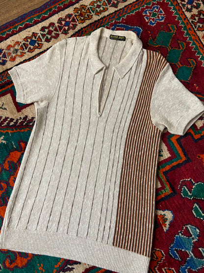 Vintage 1970s Italian Striped Knit Polo Top
