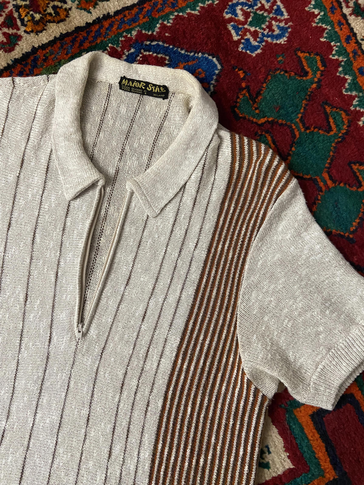 Vintage 1970s Italian Striped Knit Polo Top