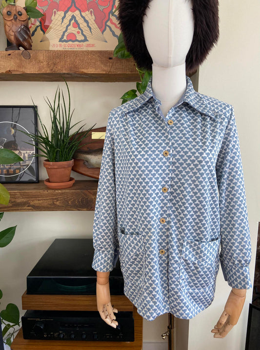 Vintage 1970s Grey White Pocket Shirt
