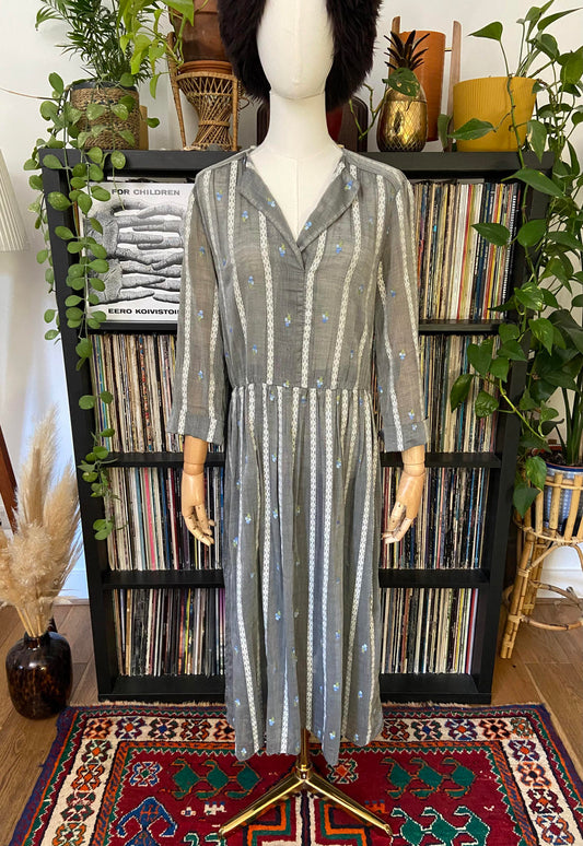 Vintage Grey Floral Midi Dress