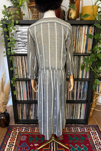 Vintage Grey Floral Midi Dress