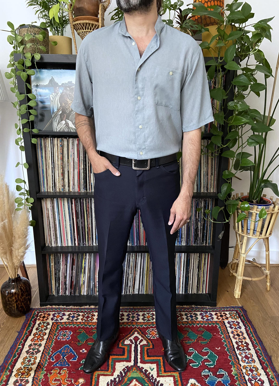 Vintage 1980s Collarless Short Sleeved Shirt