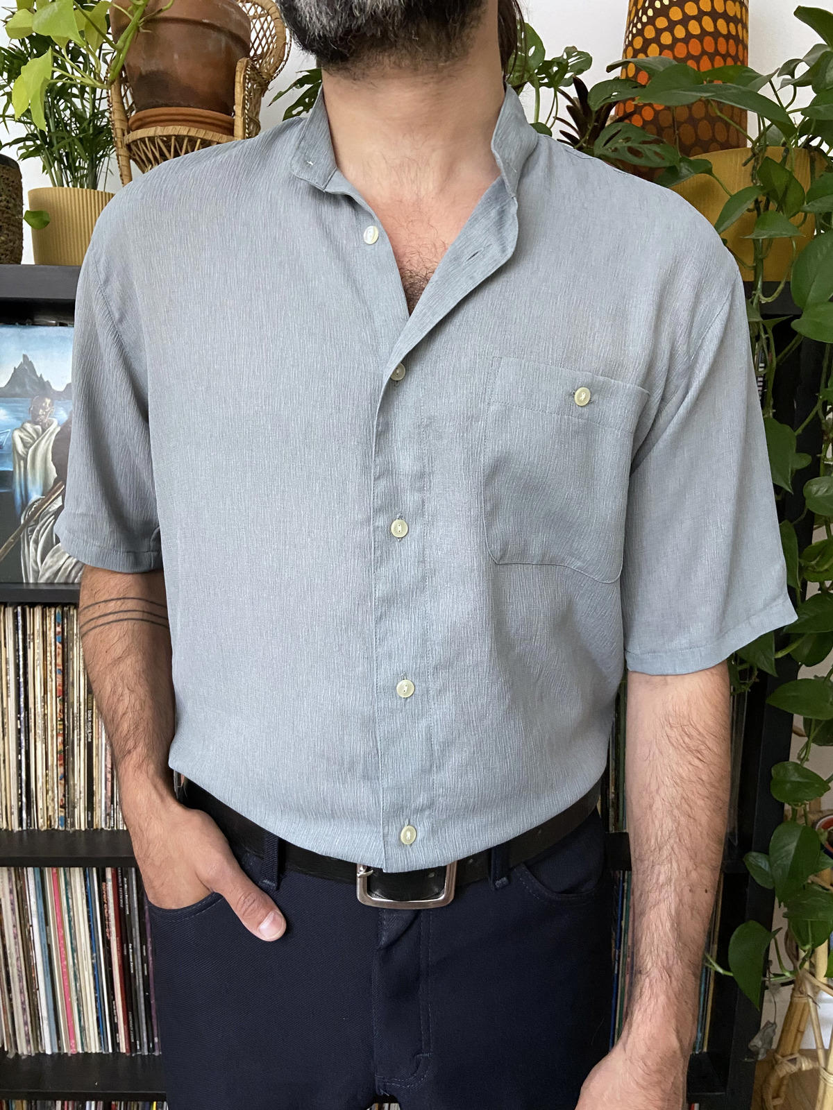 Vintage 1980s Collarless Short Sleeved Shirt