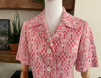 Vintage 1960s Red Geometric Print Blouse