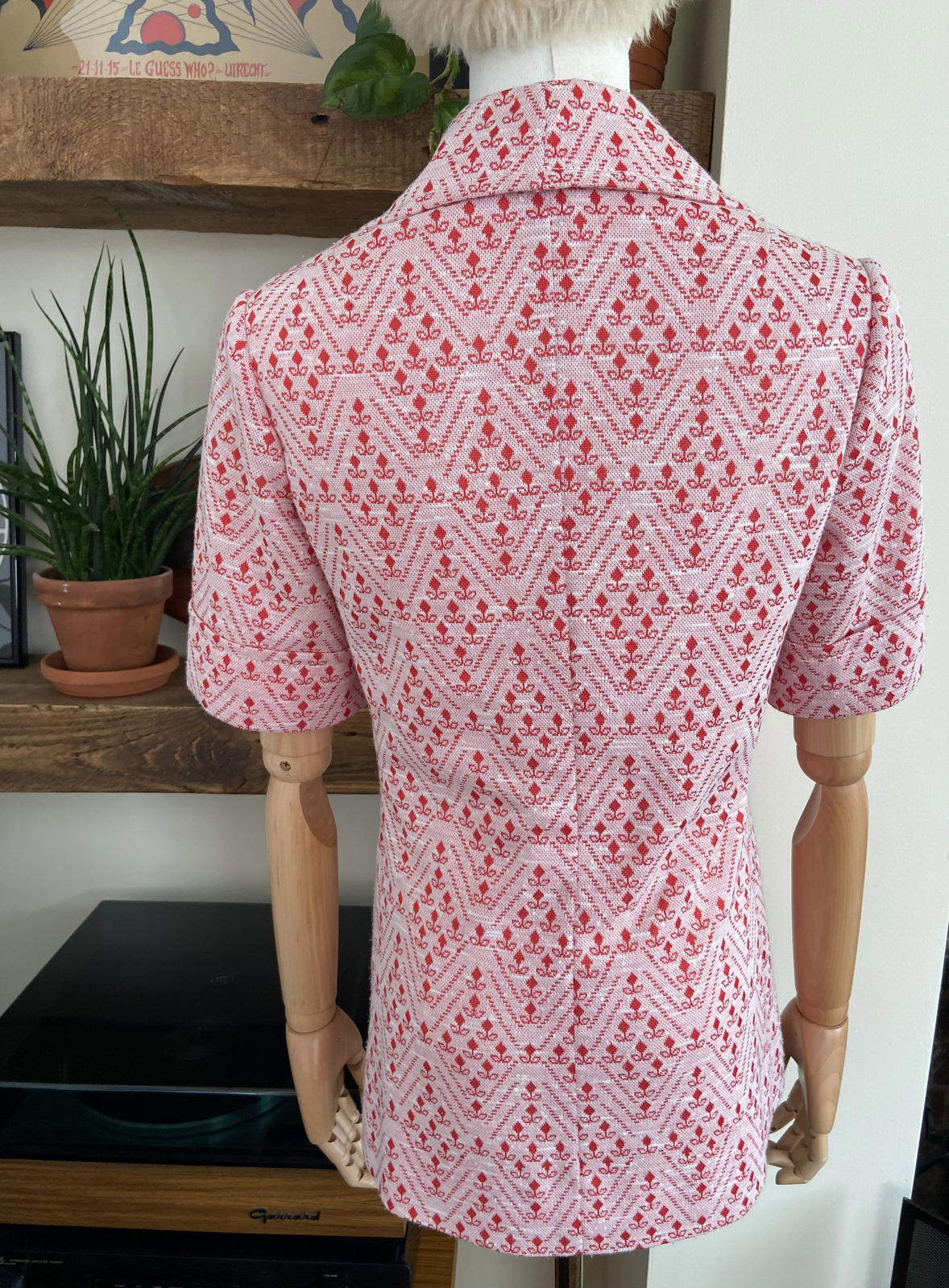 Vintage 1960s Red Geometric Print Blouse
