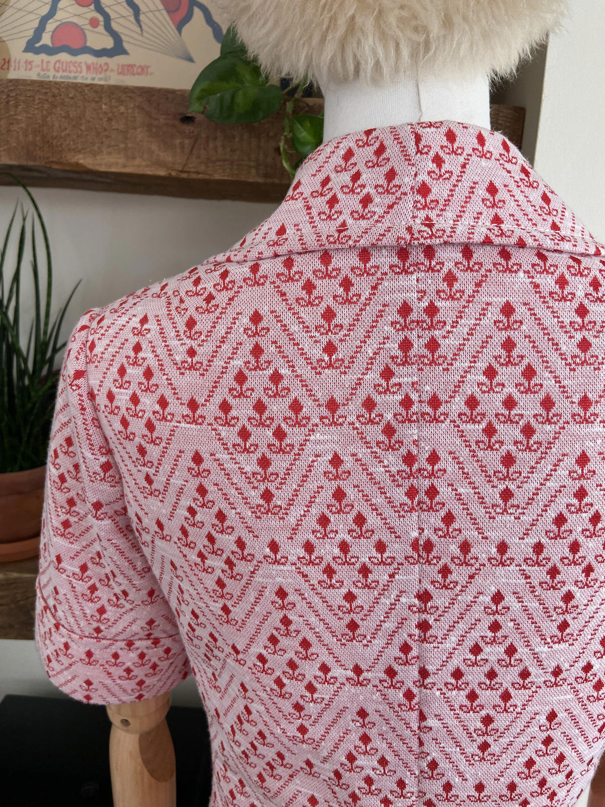 Vintage 1960s Red Geometric Print Blouse