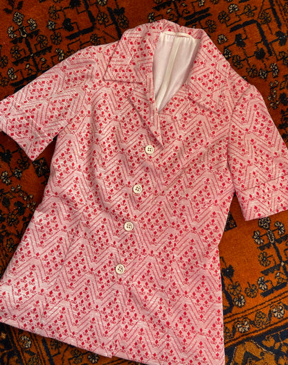 Vintage 1960s Red Geometric Print Blouse