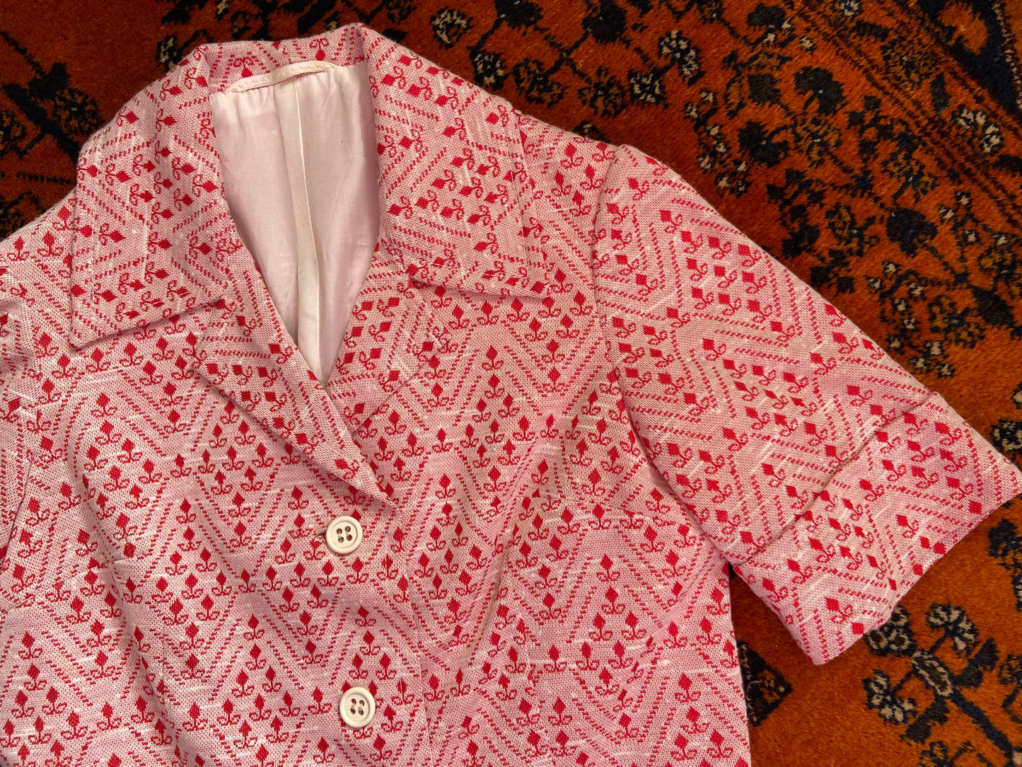 Vintage 1960s Red Geometric Print Blouse
