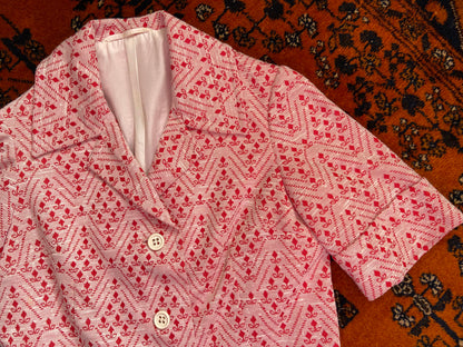 Vintage 1960s Red Geometric Print Blouse