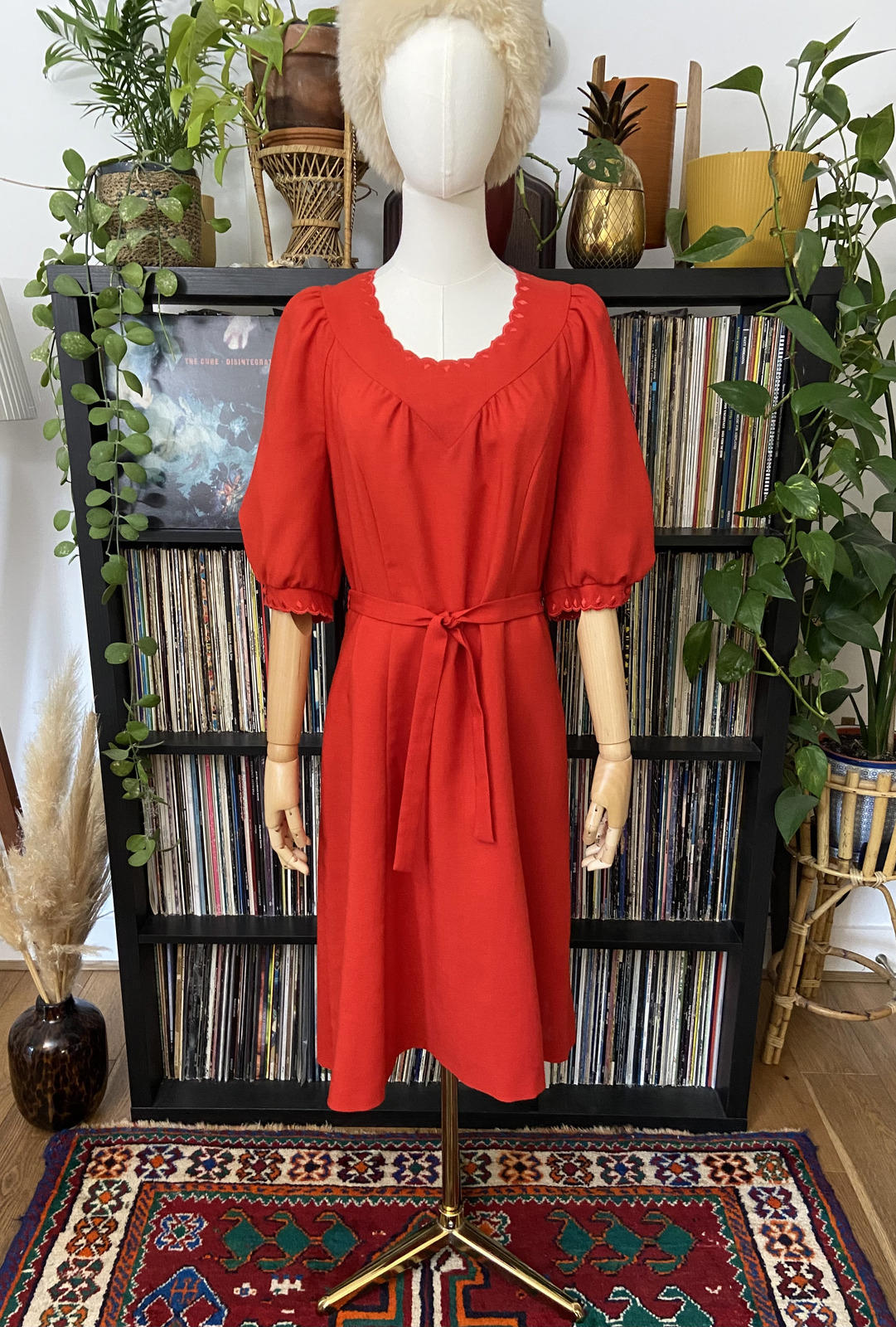 Vintage 1980s Red Scalloped Dress