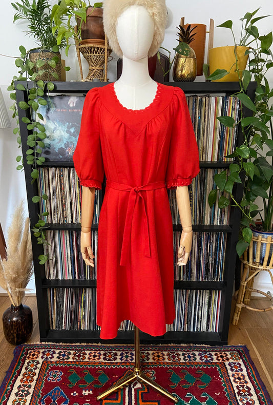 Vintage 1980s Red Scalloped Dress