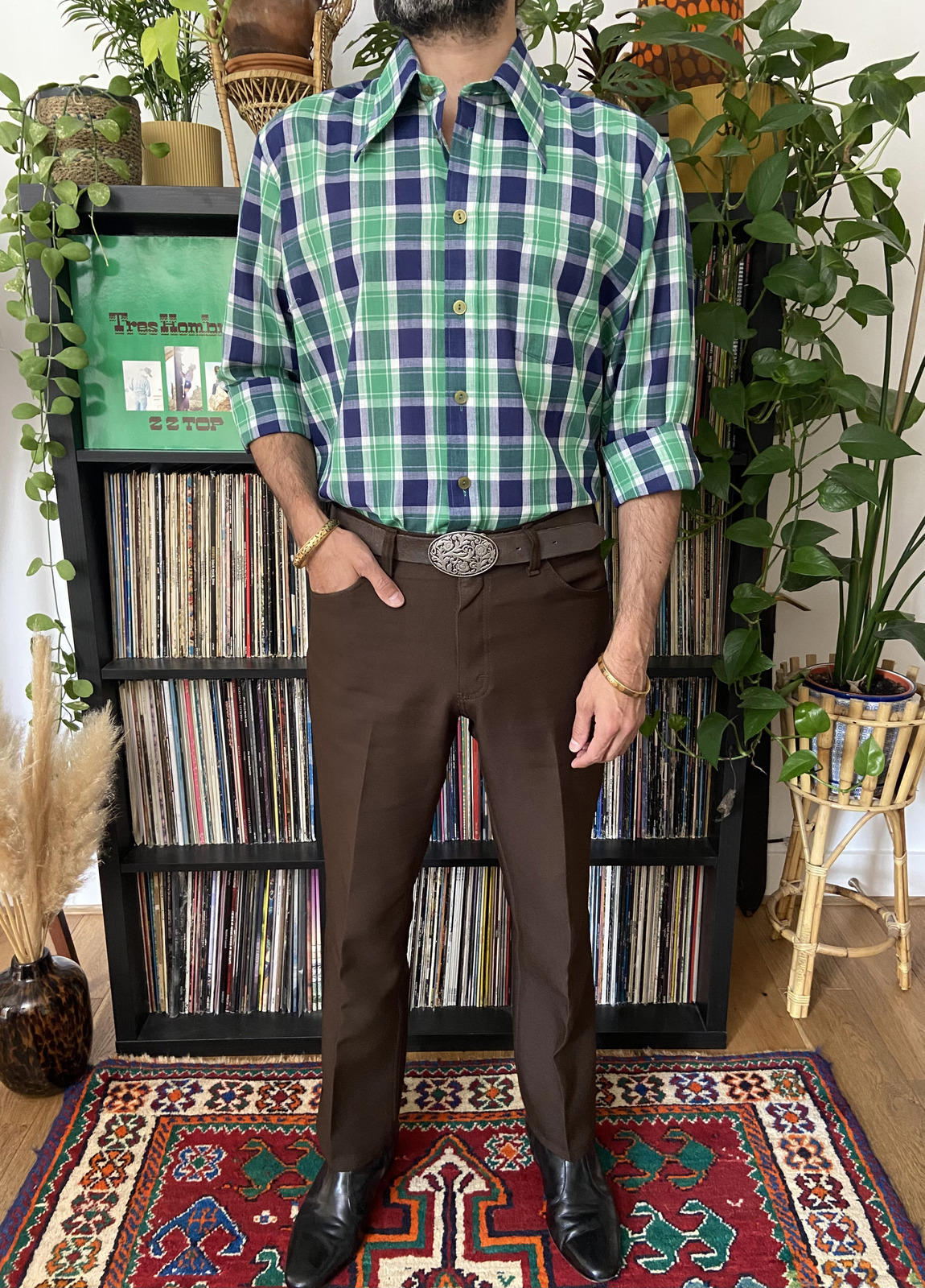 Vintage 1970s Dagger Collar Checked Shirt