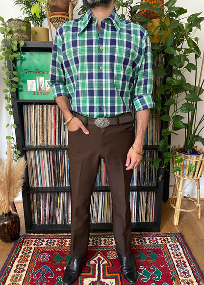 Vintage 1970s Dagger Collar Checked Shirt