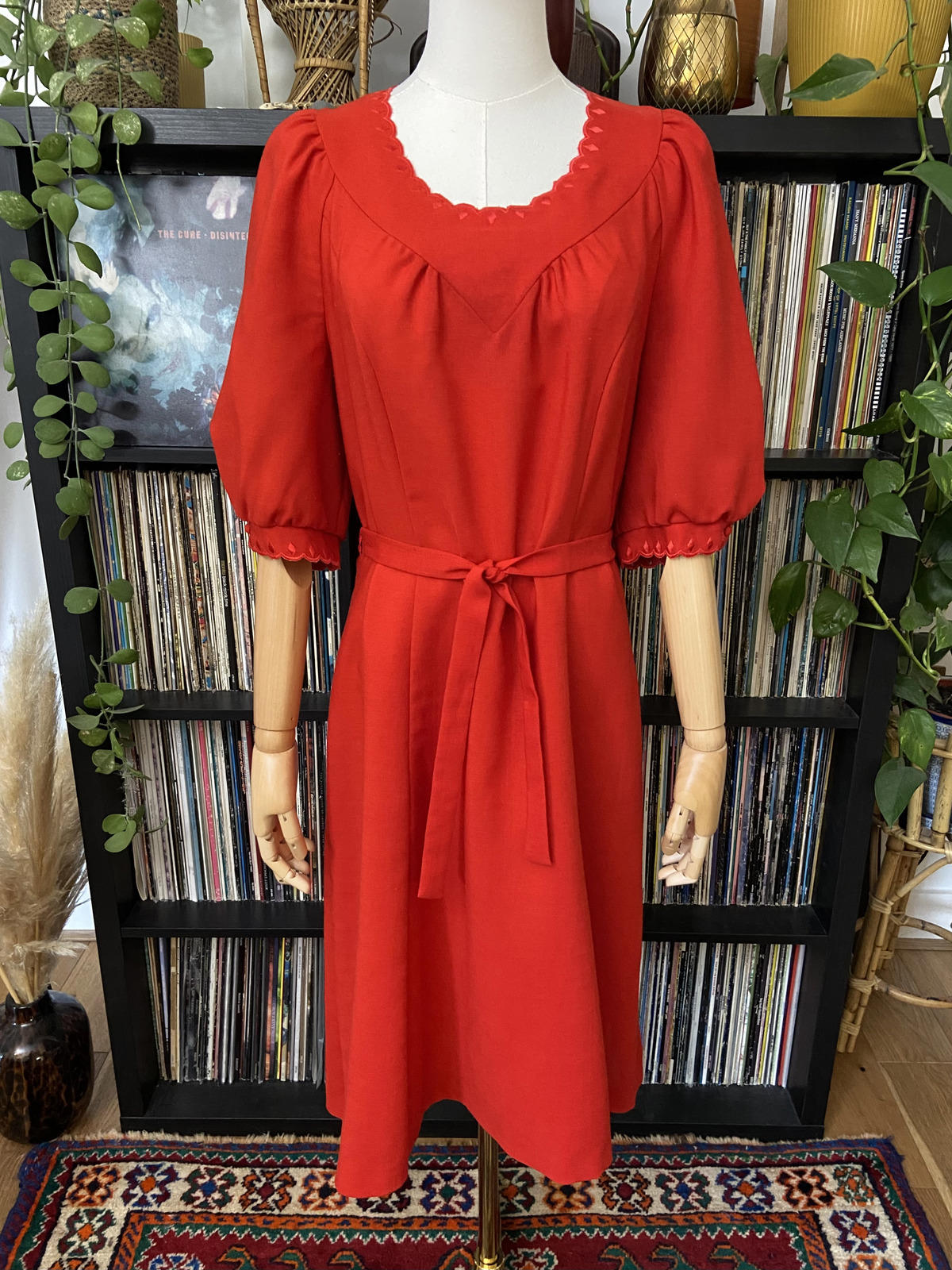 Vintage 1980s Red Scalloped Dress