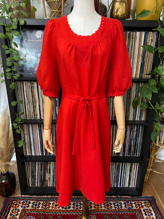 Vintage 1980s Red Scalloped Dress