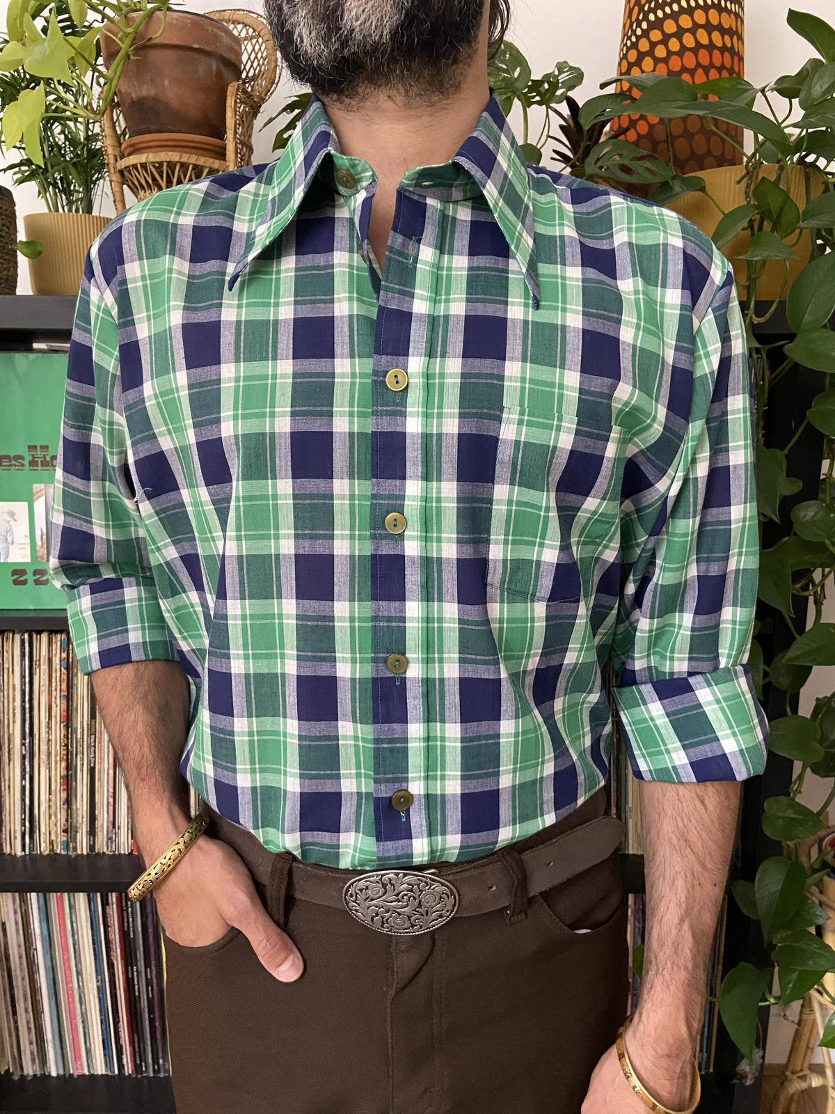 Vintage 1970s Dagger Collar Checked Shirt