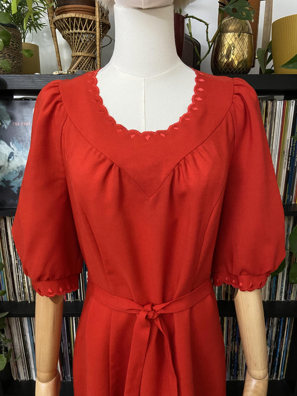 Vintage 1980s Red Scalloped Dress