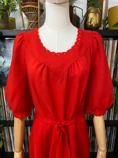 Vintage 1980s Red Scalloped Dress