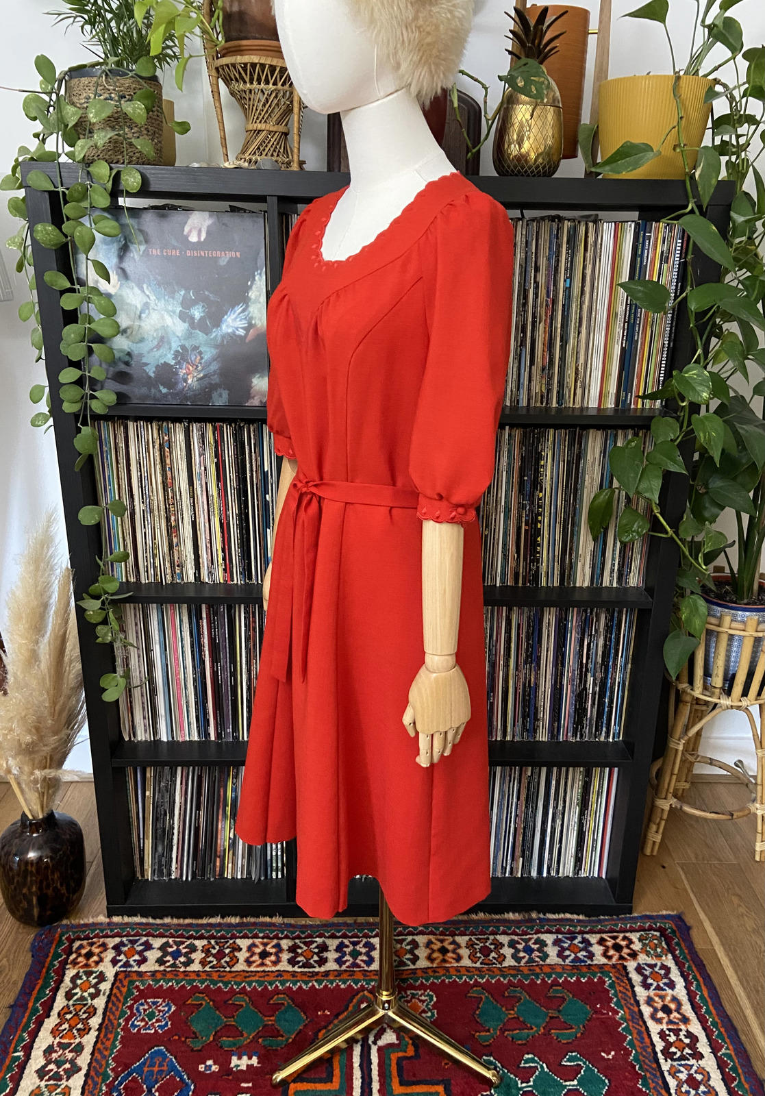 Vintage 1980s Red Scalloped Dress