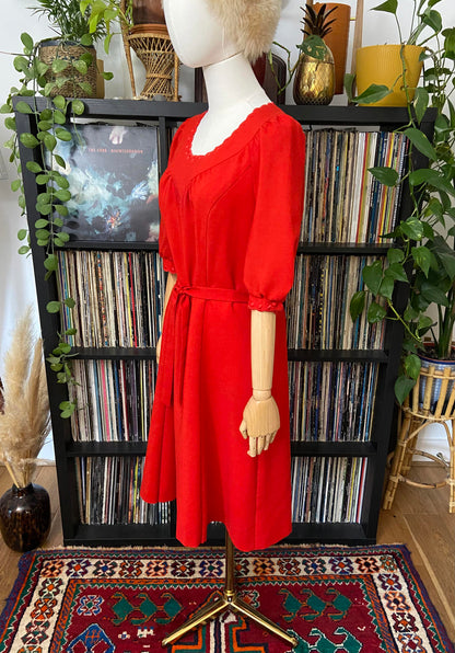 Vintage 1980s Red Scalloped Dress
