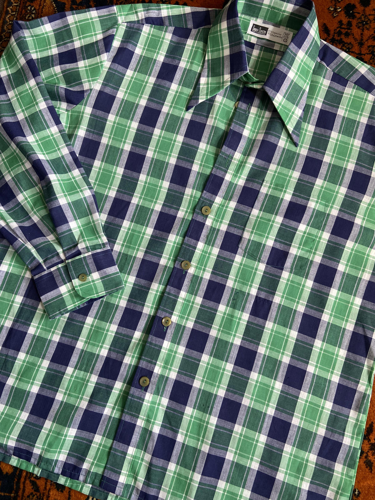 Vintage 1970s Dagger Collar Checked Shirt