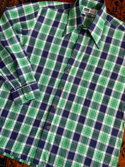 Vintage 1970s Dagger Collar Checked Shirt
