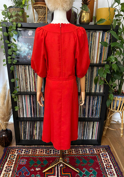 Vintage 1980s Red Scalloped Dress