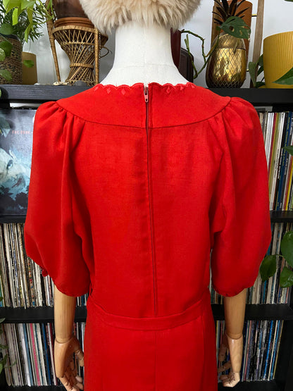 Vintage 1980s Red Scalloped Dress