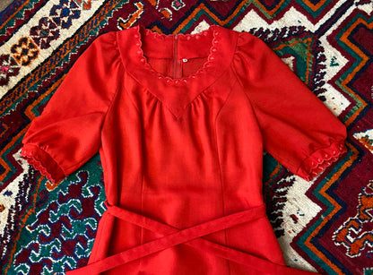 Vintage 1980s Red Scalloped Dress