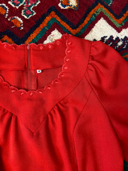 Vintage 1980s Red Scalloped Dress