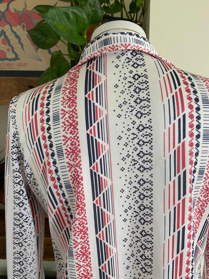 Vintage 1970s Pink Grey Patterned Jersey Shirt