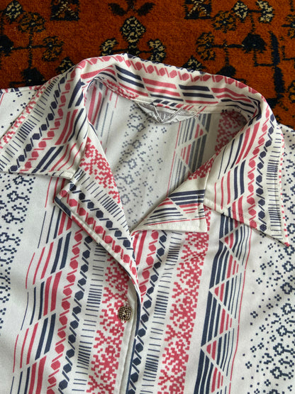 Vintage 1970s Pink Grey Patterned Jersey Shirt