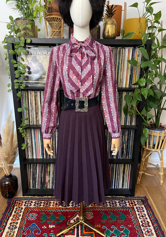 Vintage 1980s Aubergine Pleated Skirt