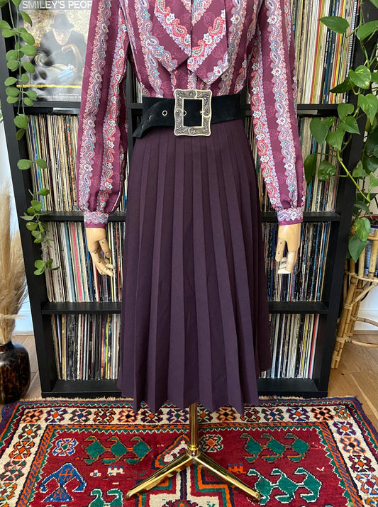 Vintage 1980s Aubergine Pleated Skirt