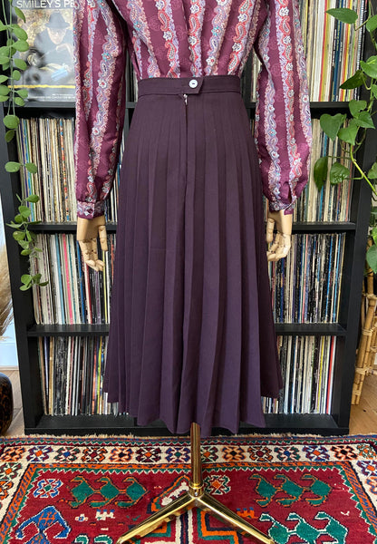 Vintage 1980s Aubergine Pleated Skirt