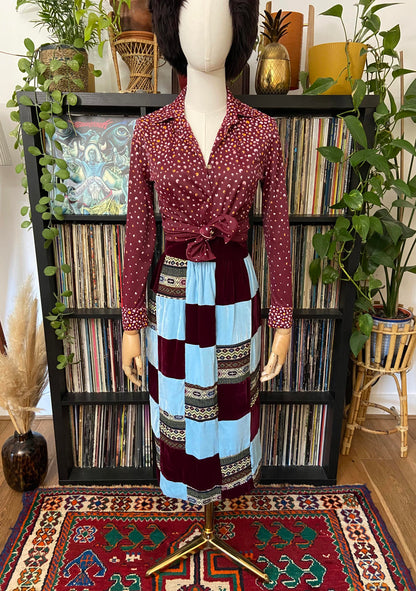 Vintage 1970s Homemade Velvet Patchwork Skirt