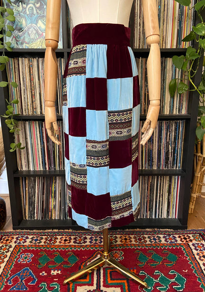 Vintage 1970s Homemade Velvet Patchwork Skirt